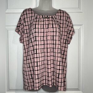 Adrienne Vittadini Women’s Pink And Black Short Cap Sleeve Blouse - Size XL NWT